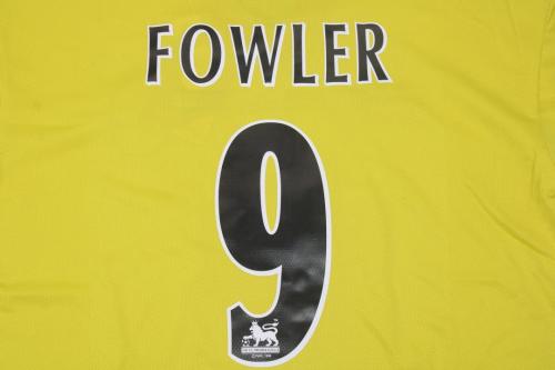 Retro Jersey 1997-1998 Liverpool FOWLER 9 Away Yellow Soccer Jersey Vintage Football Shirt