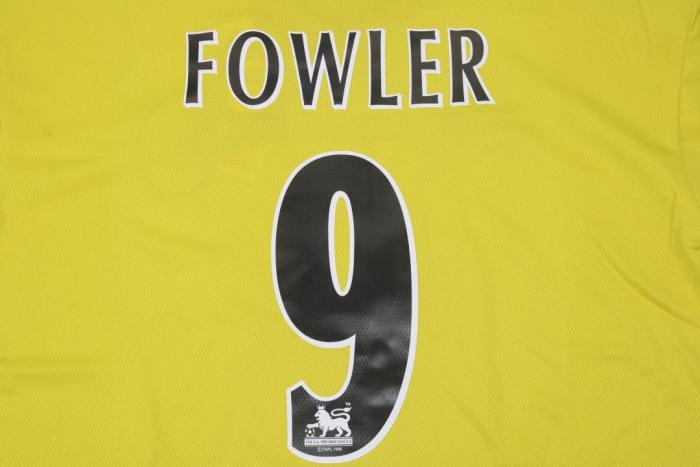 Retro Jersey 1997-1998 Liverpool FOWLER 9 Away Yellow Soccer Jersey Vintage Football Shirt