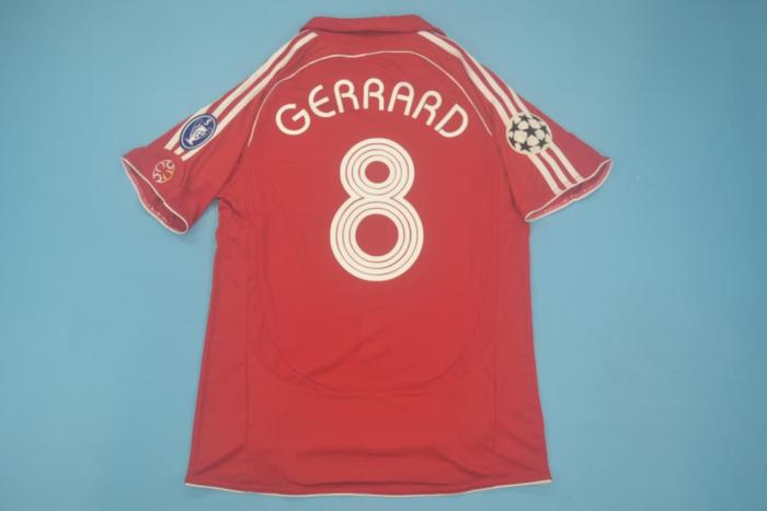 with Front Lettering+UCL Patch Retro Jersey 2006-2008 Liverpool GERRARD 8 Home Soccer Jersey Vintage Football Shirt