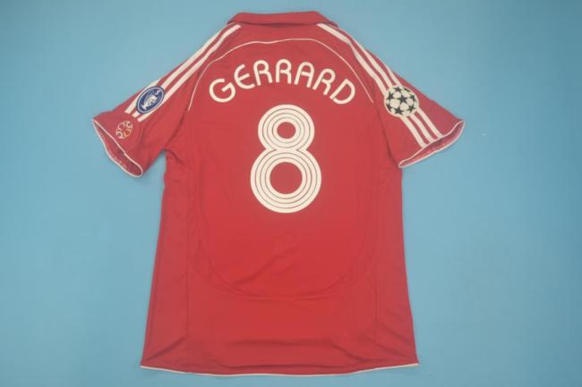 with Front Lettering+UCL Patch Retro Jersey 2006-2008 Liverpool GERRARD 8 Home Soccer Jersey Vintage Football Shirt