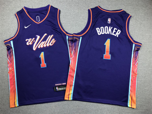 Youth 2024 City Edition Phoenix Suns 1 BOOKER Purple NBA Jersey Child Basketball Shirt