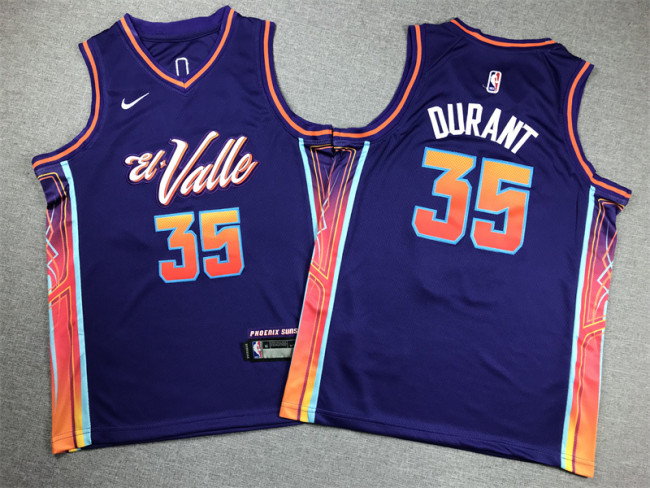 Youth 2024 City Edition Phoenix Suns 35 DURANT Purple NBA Jersey Child Basketball Shirt
