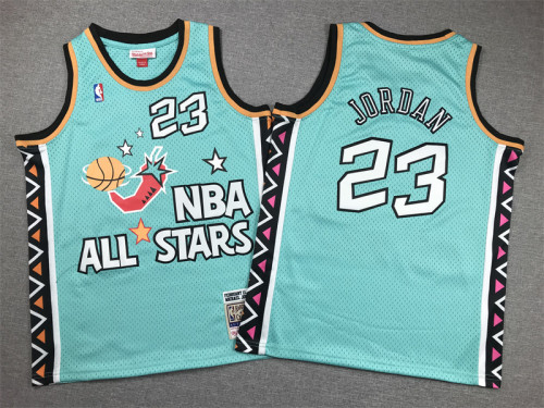 Youth Mitchell&ness 1996 NBA All Stars 23 JORDAN Basketball Shirt Blue Kids NBA Jersey