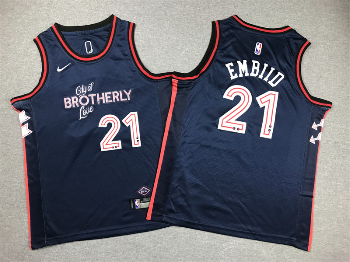 Youth Kids 2024 City Edition Philadelphia 76ers EMBIID 21 Borland NBA Jersey Child Basketball Shirt