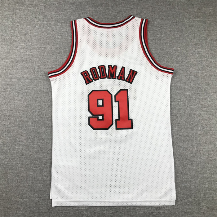 Youth Mitchell&ness 1997-98 Chicago Bulls 91 RODMAN White NBA Shirt Child Basketball Jersey