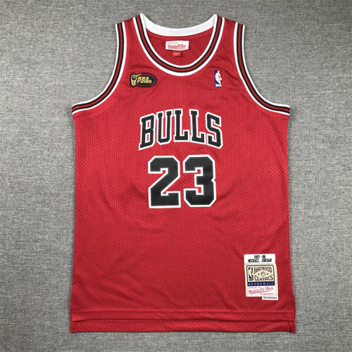 Youth Mitchell&ness 1997-98 NBA Finals Chicago Bulls 23 JORDAN Red NBA Shirt Child Basketball Jersey