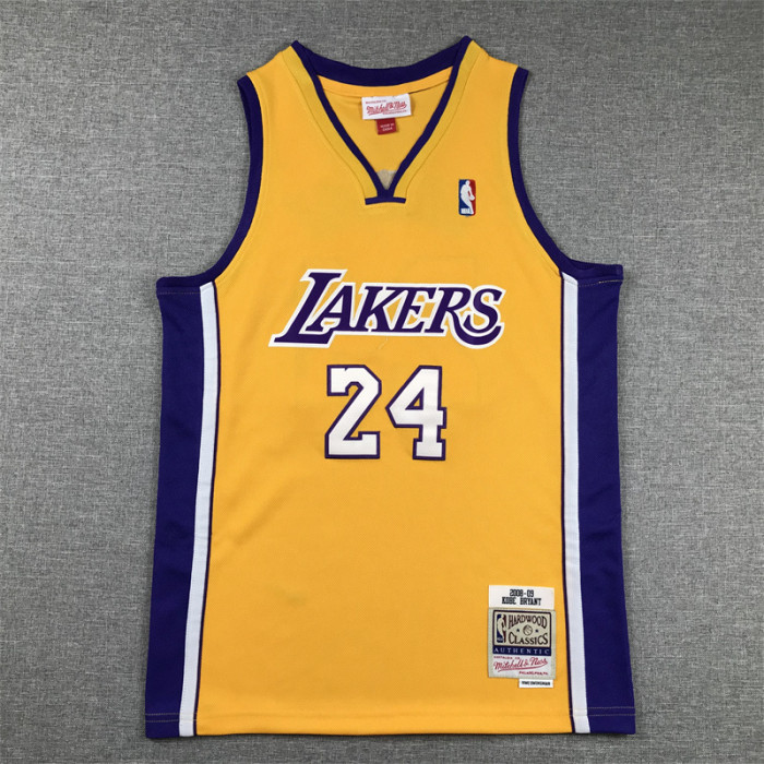 Youth Mitchell&ness 2008-09 KOBE BRYANT 24 Los Angeles Lakers Basketball Shirt Yellow Kids NBA Jersey