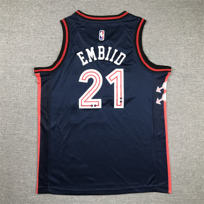 Youth Kids 2024 City Edition Philadelphia 76ers EMBIID 21 Borland NBA Jersey Child Basketball Shirt