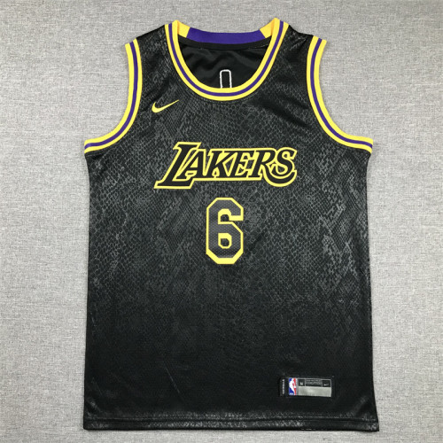 Youth Kids Los Angeles Lakers 6 JAMES Black/Yellow NBA Jersey Child Basketball Shirt