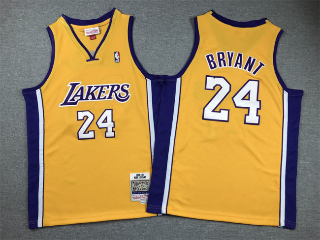 Youth Mitchell&ness 2008-09 KOBE BRYANT 24 Los Angeles Lakers Basketball Shirt Yellow Kids NBA Jersey