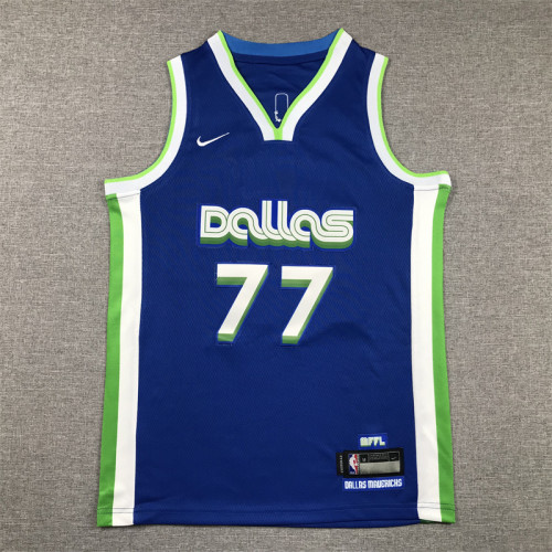 Youth 2023 City Edition Dallas Mavericks DONCIC 77 Blue NBA Jersey Child Basketball Shirt