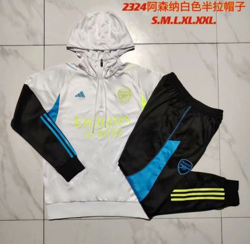 2023-2024 Arsenal White Soccer Training Hoodie and Pants Football Kit