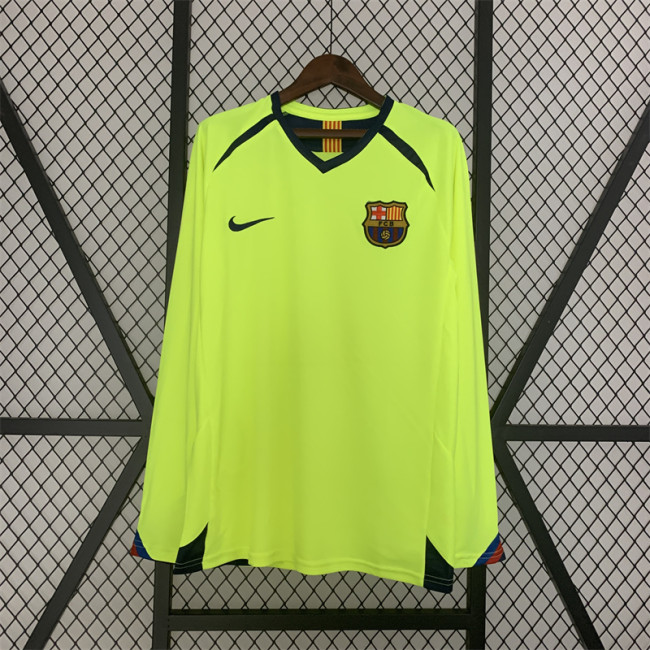 Retro Jersey Long Sleeve 2005-2006 Barcelona Away Green Soccer Jersey