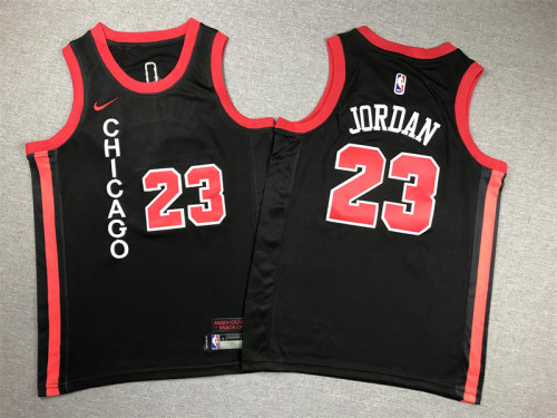Youth Kids 2024 City Edition Chicago Bulls 23 JORDAN Black NBA Shirt Child Basketball Jersey