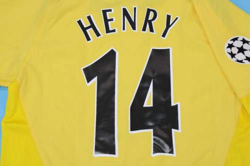with UCL Patch Retro Jersey 2005-2006 Arsenal HENRY 14 Away Yellow Soccer Jersey Vintage Football Shirt