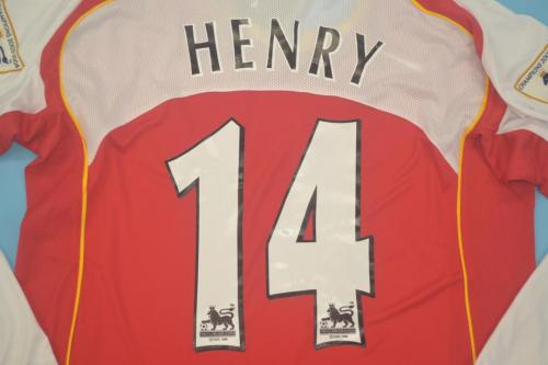 with EPL Patch Long Sleeve Retro Jersey 2004-2005 Arsenal HENRY 14 Home Soccer Jersey Vintage Football Shirt