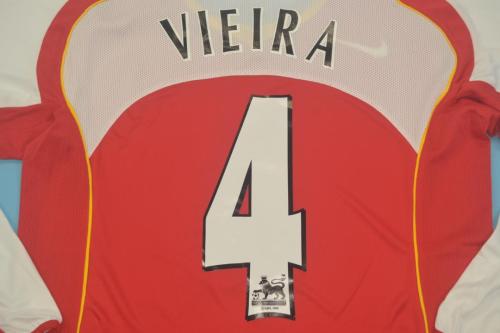 with EPL Patch Long Sleeve Retro Jersey 2004-2005 Arsenal VIEIRA 4 Home Soccer Jersey Vintage Football Shirt