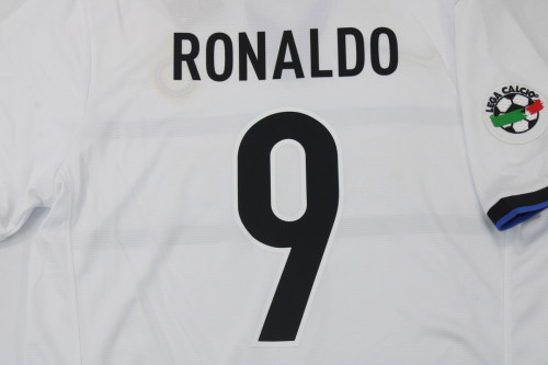 with Serie A Patch Retro Jersey 1998-1999 Inter Milan RONALDO 9 Away White Soccer Jersey Vintage Football Shirt