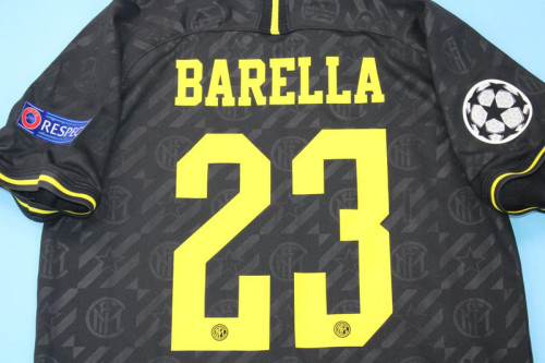with UCL Patch Retro Jersey 2019-2020 Inter Milan BARELLA 23 Third Away Black Soccer Jersey Vintage Football Shirt