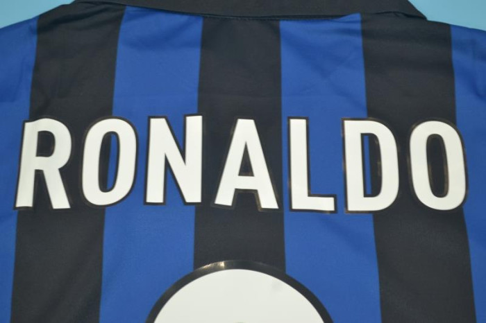 with UCL Patch Retro Jersey 1998-1999 Inter Milan RONALDO 9 Home Soccer Jersey Vintage Football Shirt