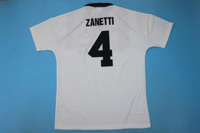Retro Jersey 1995-1996 Inter Milan ZANETTI 4  Away White Soccer Jersey Vintage Football Shirt