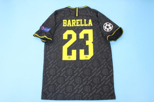 with UCL Patch Retro Jersey 2019-2020 Inter Milan BARELLA 23 Third Away Black Soccer Jersey Vintage Football Shirt
