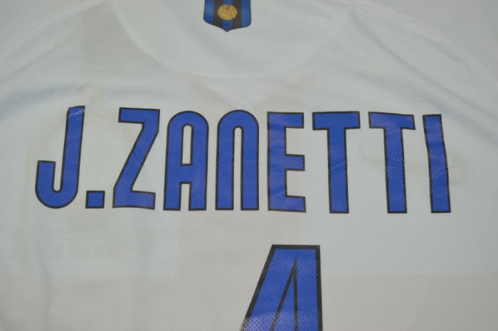 with Scudetto+Serie A Patch Retro Jersey 2007-2008 Inter Milan J.ZANETTI 4 Away White Soccer Jersey