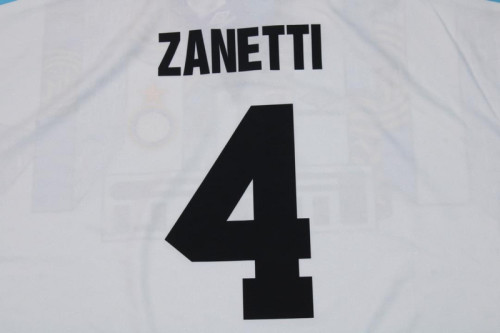 Retro Jersey 1995-1996 Inter Milan ZANETTI 4  Away White Soccer Jersey Vintage Football Shirt
