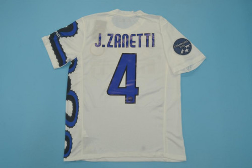 with Golden FIFA+Scudetto+Italia Coppa+UCL Patch Retro Jersey 2010-2011 Inter Milan J.ZANETTI 4 Away White Soccer Jersey