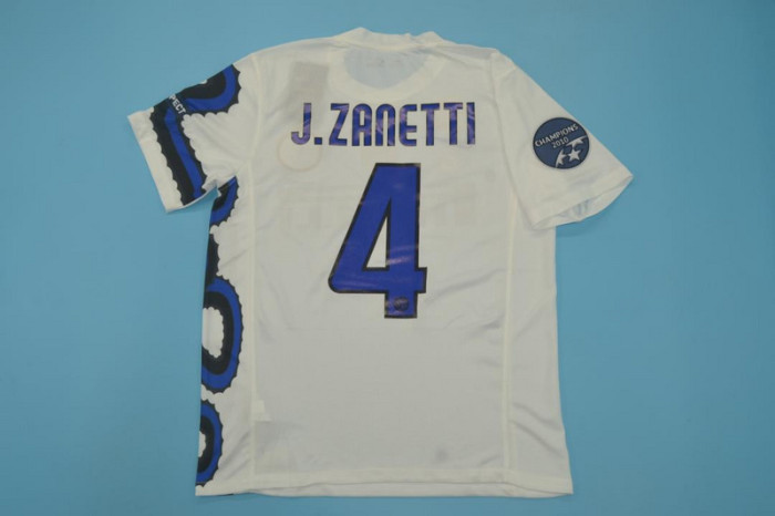 with Golden FIFA+Scudetto+Italia Coppa+UCL Patch Retro Jersey 2010-2011 Inter Milan J.ZANETTI 4 Away White Soccer Jersey