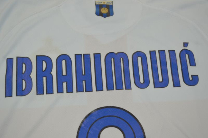 with Scudetto+Serie A Patch Retro Jersey 2007-2008 Inter Milan IBRAHIMOVIC 8 Away White Soccer Jersey
