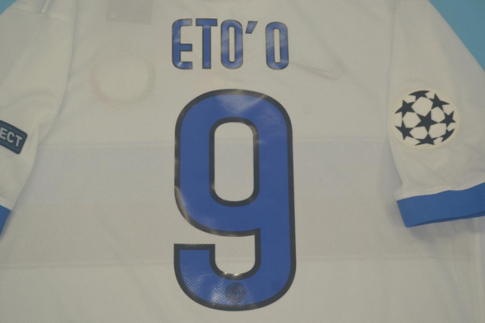 with Scudetto+UCL Patch Retro Shirt Inter Milan 2009-2010 ETO'O 9 Away White Soccer Jersey Vintage Football Shirt