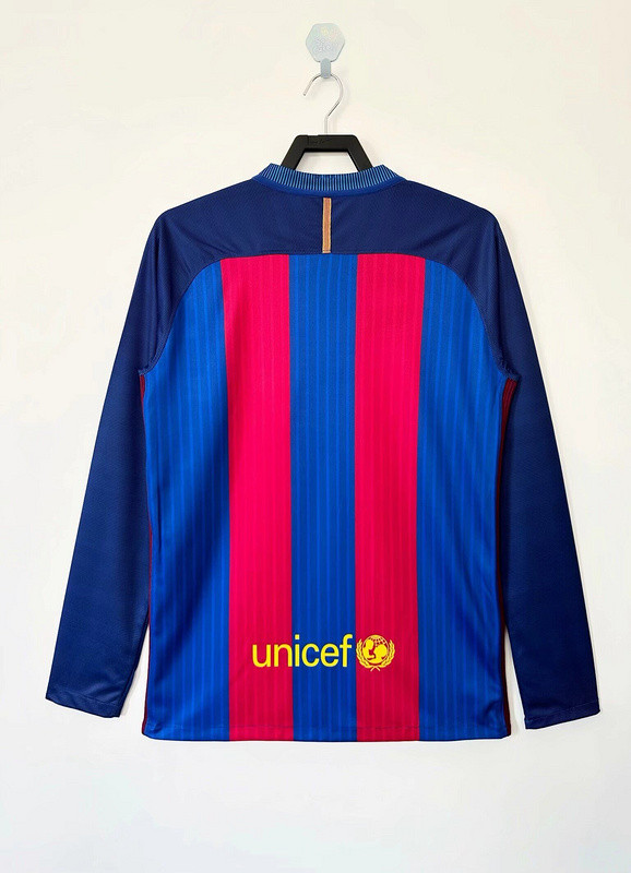 Long Sleeve Retro Camisetas de Futbol 2016-2017 Barcelona Home Soccer Jersey
