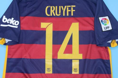 with Front Lettering+LFP Patch  Retro Jersey 2015-2016 Barcelona 14 CRUYFF Home Soccer Jersey