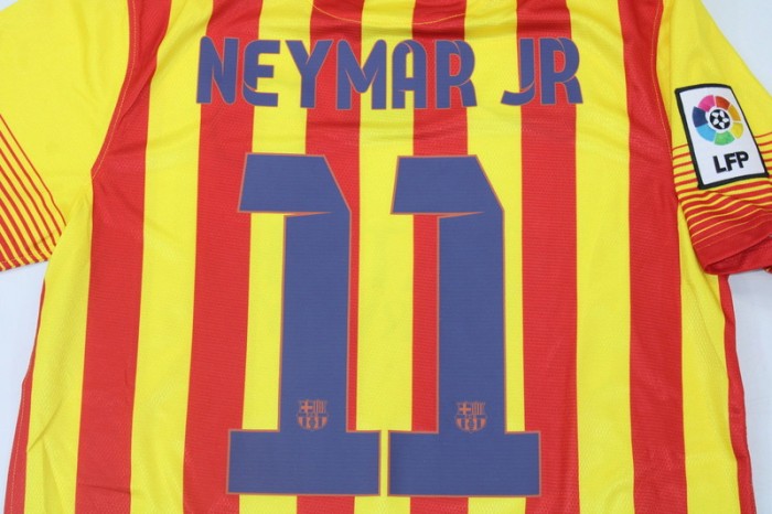 with LFP Patch Retro Jersey 2013-2014 Barcelona NEYMAR JR. 11 Away Yellow Soccer Jersey
