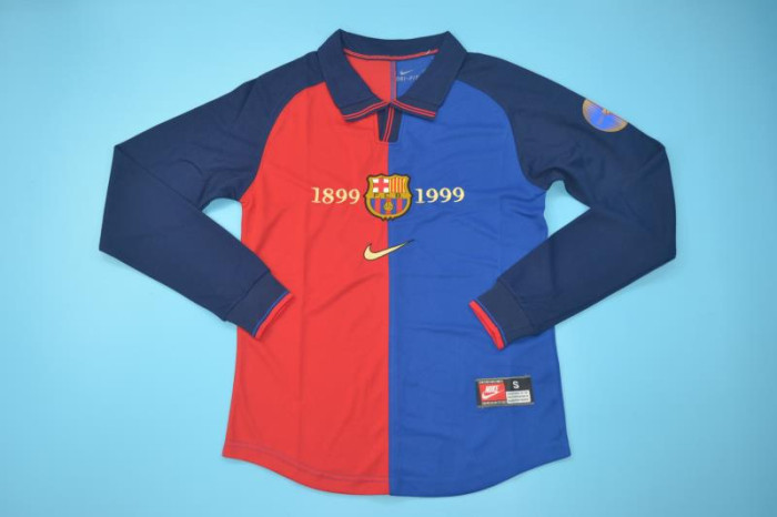 with Patch Long Sleeve Retro Jersey 1999-2000 Barcelona Home Soccer Jersey Vintage Football Shirt