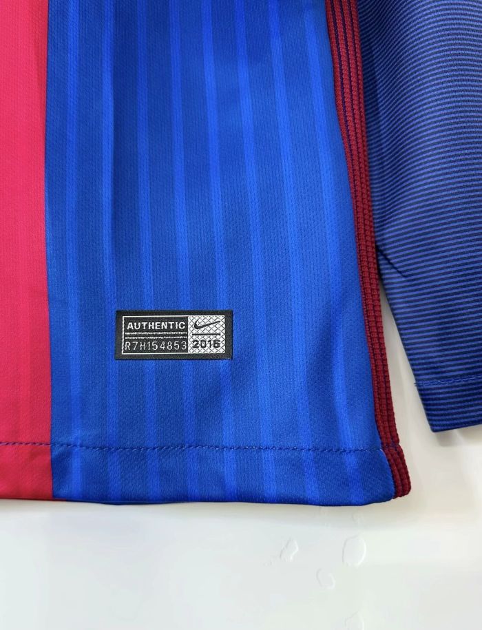 Long Sleeve Retro Camisetas de Futbol 2016-2017 Barcelona Home Soccer Jersey