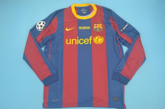 with UCL Patch+Front Lettering Long Sleeve Retro Jersey Barcelona 2010-2011 DAVID VILLA 7 UCL Final Home Soccer Jersey