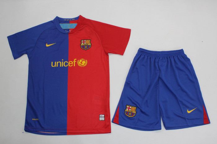 Retro Youth Uniform 2008-2009 Barcelona Home Soccer Jersey Shorts Vintage Child Football Kit