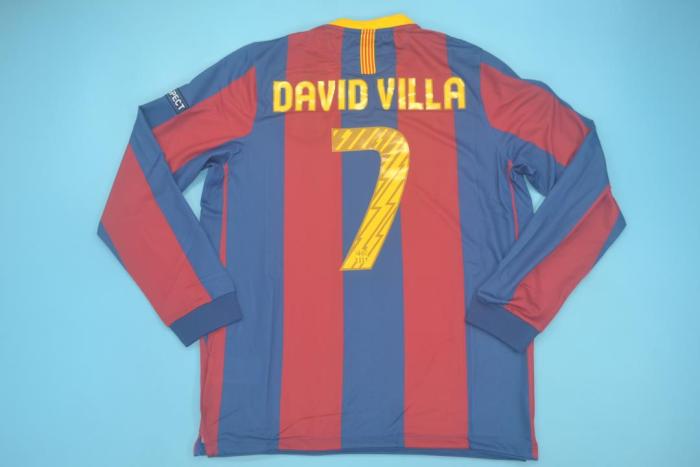 with UCL Patch+Front Lettering Long Sleeve Retro Jersey Barcelona 2010-2011 DAVID VILLA 7 UCL Final Home Soccer Jersey
