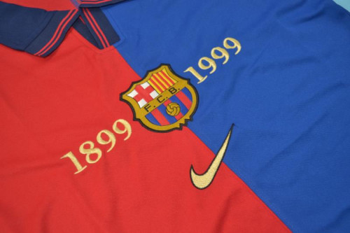with Patch Long Sleeve Retro Jersey 1999-2000 Barcelona Home Soccer Jersey Vintage Football Shirt