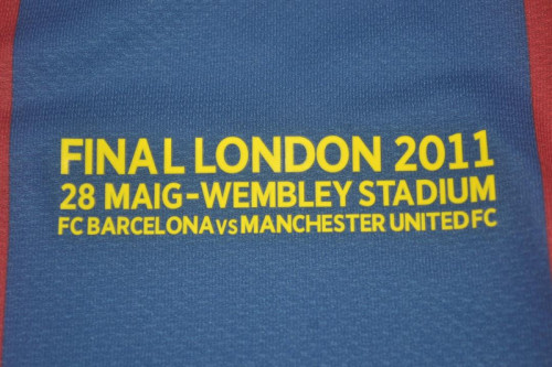 with UCL Patch+Front Lettering Long Sleeve Retro Jersey Barcelona 2010-2011 UCL Final Home Soccer Jersey