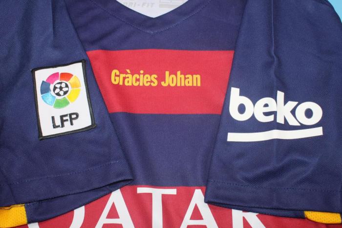 with Front Lettering+LFP Patch  Retro Jersey 2015-2016 Barcelona 14 CRUYFF Home Soccer Jersey