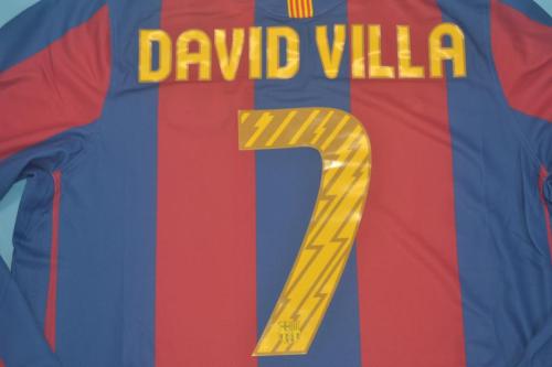 with UCL Patch+Front Lettering Long Sleeve Retro Jersey Barcelona 2010-2011 DAVID VILLA 7 UCL Final Home Soccer Jersey