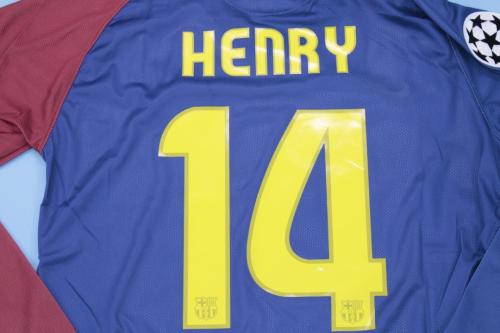 with Front Lettering+UCL Patch Retro Jersey Long Sleeve 2008-2009 Barcelona HENRY 14 UCL Final Home Soccer Jersey