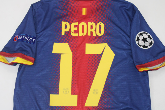 with UCL+Golden FIFA Patch Retro Jersey 2012-2013 Barcelona PEDRO 17 Home Soccer Jersey