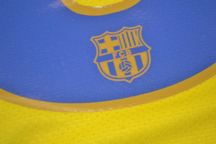 with LFP Patch Retro Jersey 2008-2009 Barcelona MESSI 10 Away Yellow Soccer Jersey Vintage Football Shirt