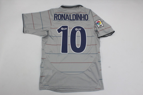 with LFP Patch Retro Jersey 2003-2004 Barcelona RONALDINHO 10 Away Grey Soccer Jersey Vintage Football Shirt