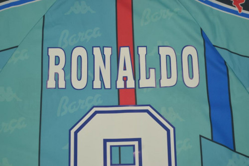 Retro Jersey 1996-1997 Barcelona RONALDO 9 Away Blue Soccer Jersey Vintage Football Shirt