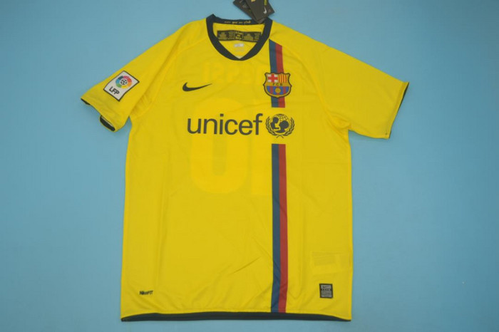 with LFP Patch Retro Jersey 2008-2009 Barcelona MESSI 10 Away Yellow Soccer Jersey Vintage Football Shirt
